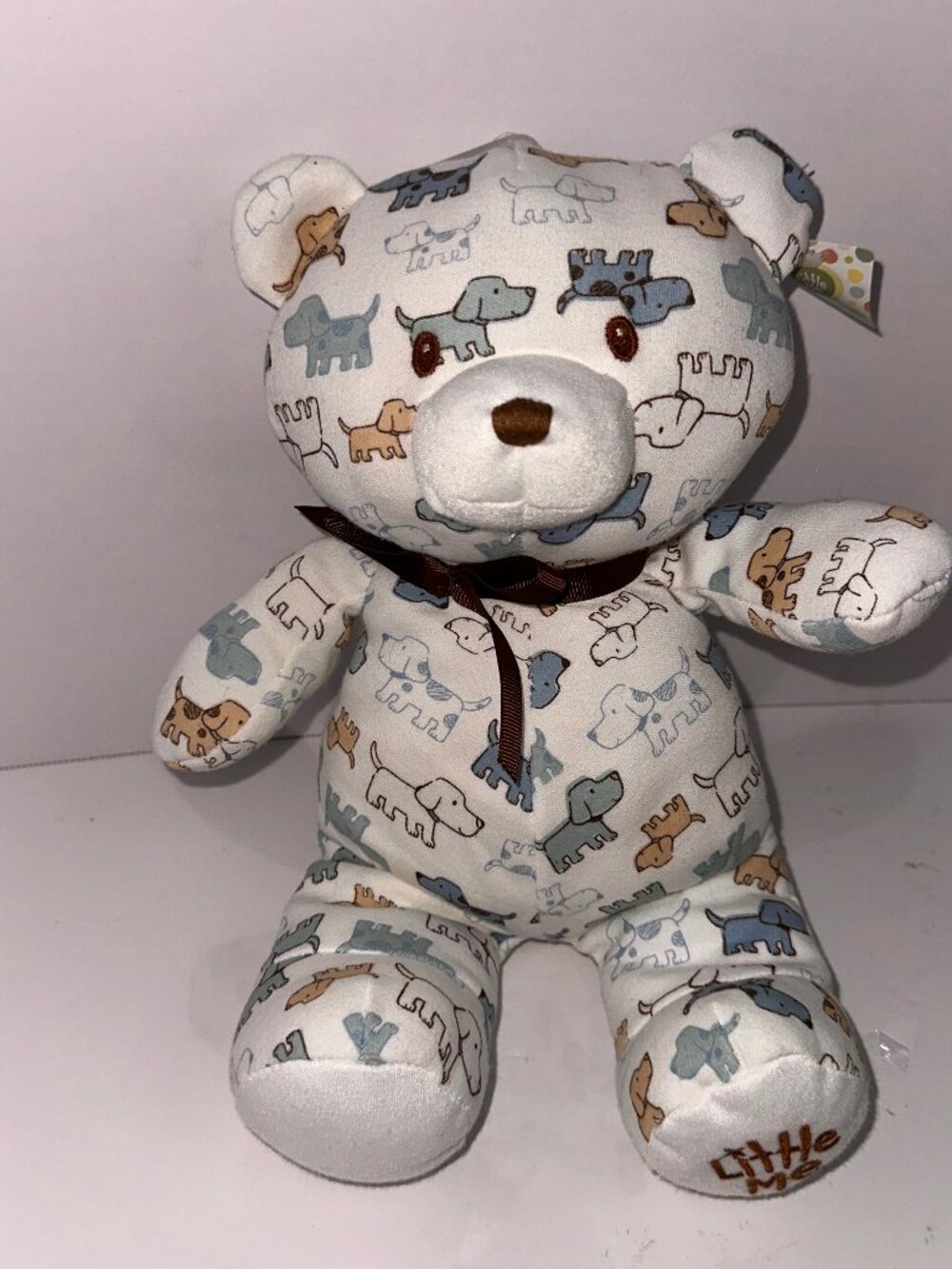 GUND Rare PUPPY PRINT Little Me Vintage 10" Bear Baby Plush Nursery Collectible